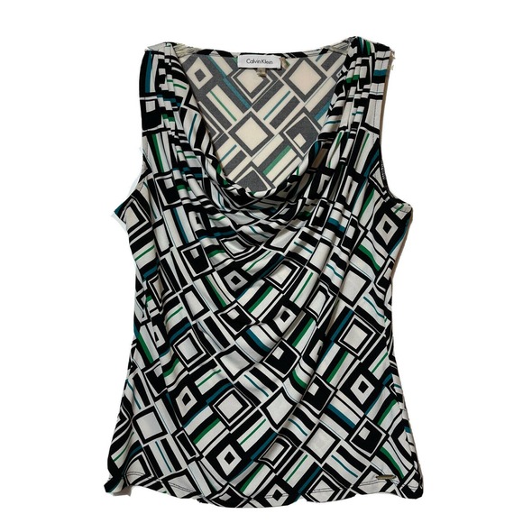 Calvin Klein Tops - CALVIN KLEIN Women's S Polyester Spandex Drape Neck Blouse White Black Green